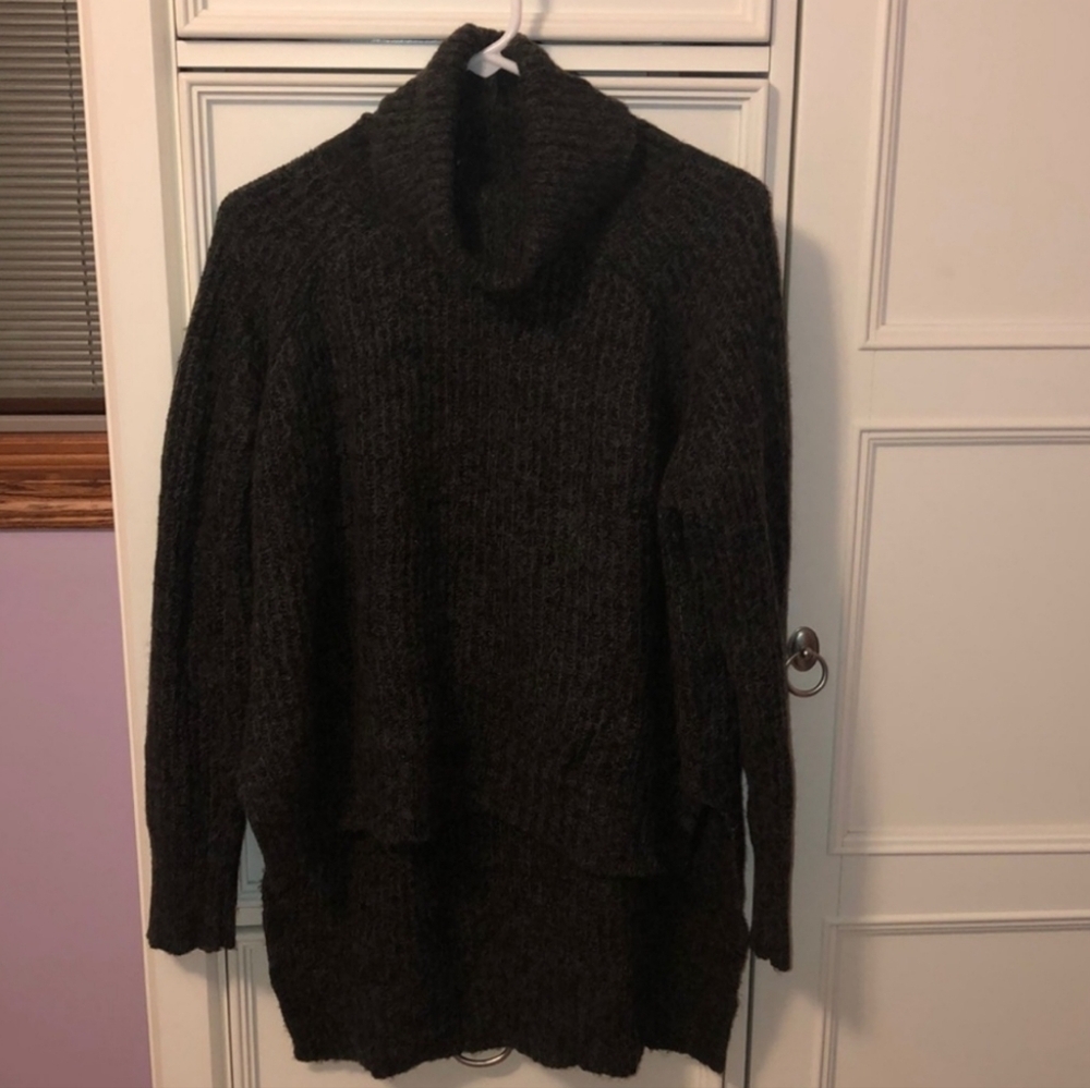 Express Womens Wool Blend Cowl Neck Hi Lo Split Hem Sweater Size S Dark Green - Picture 3 of 5